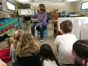 Teacher reads picture book to children.